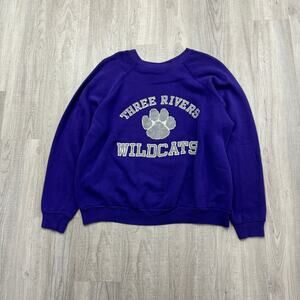 Vintage Three Rivers Wildcats Sweatshirt Men's Extra Large 80s Purple Crewneck